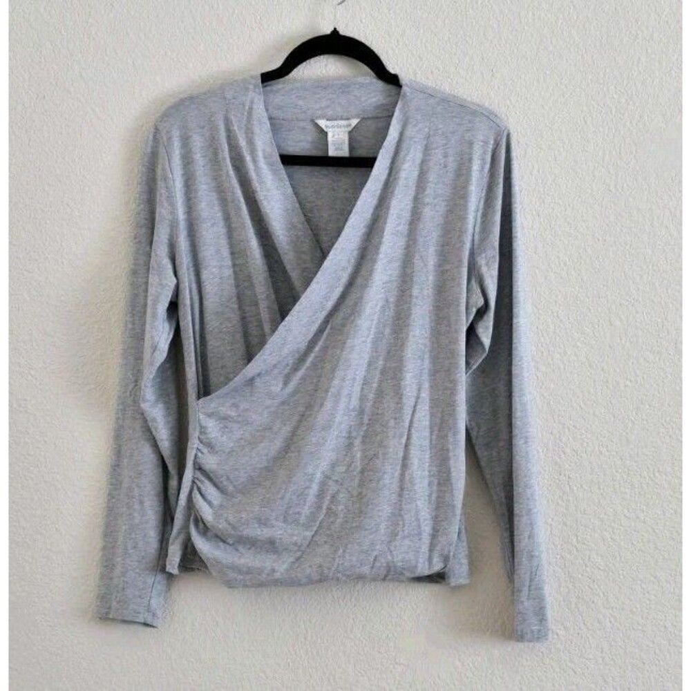 Sundance Raquel V Neck Long Sleeve Cotton Wrap Top Size Large Solid Gray